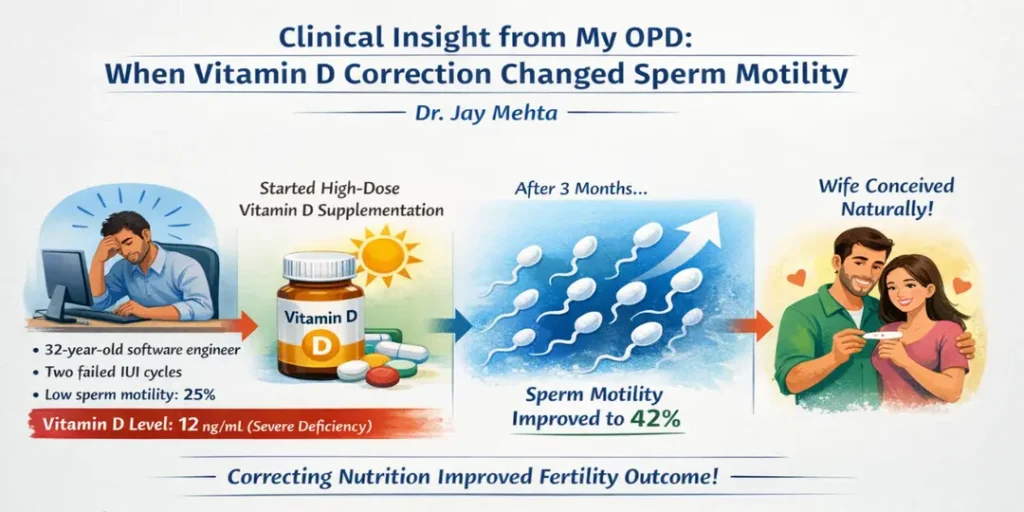 vitamin D deficiency causing low sperm motility in a male infertility case explained by Dr Jay Mehta