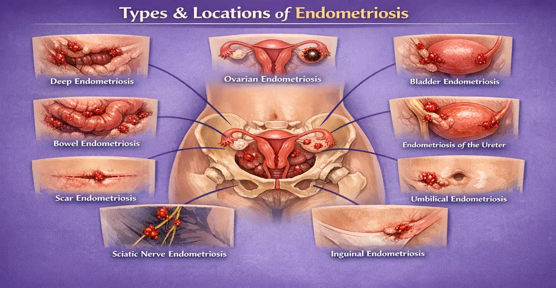 Types and Locations of Endometriosis treated by Dr. Jay Mehta, Endometriosis Specialist in India
