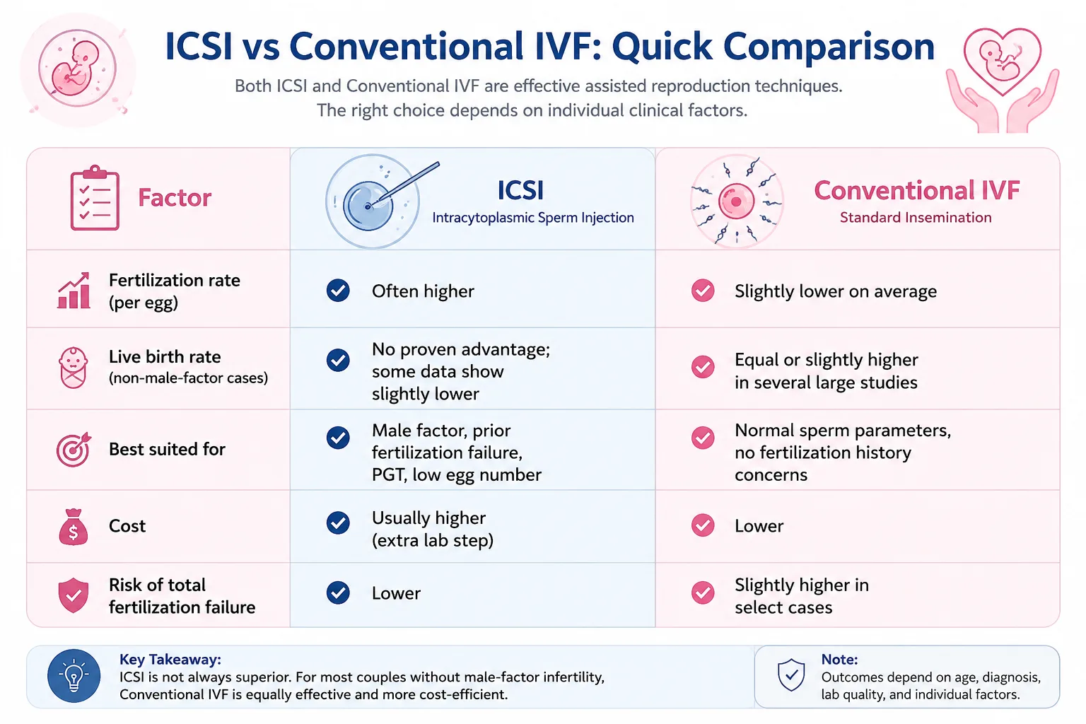 ICSI vs Conventional IVF Quick Comparison ICSI vs Conventional IVF Quick Comparison